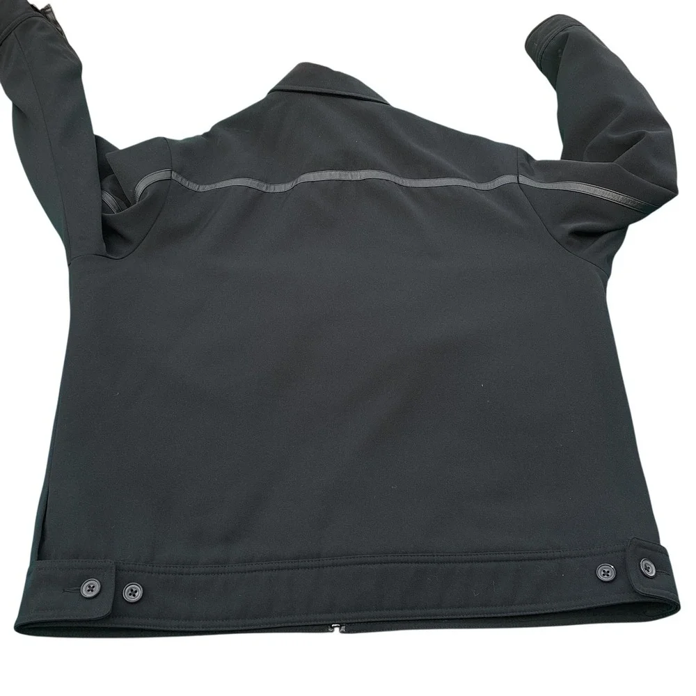 Claiborne Mens Full Zip Quilted Lined Jacket Black Faux Leather Trim Lrg *as is